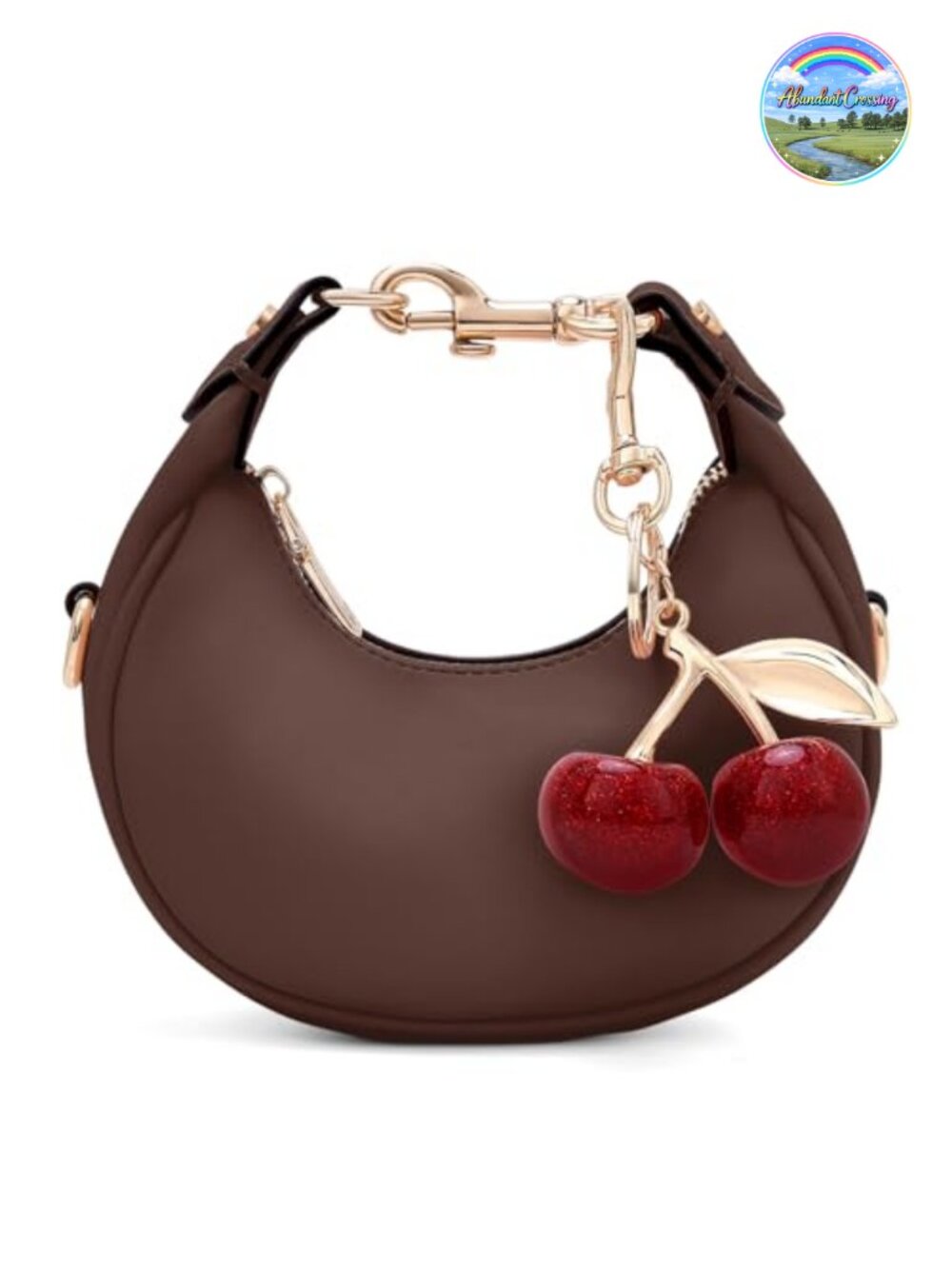 Mini Top Handle Bag PU Leather Crossbody Purse with Cherry Charm